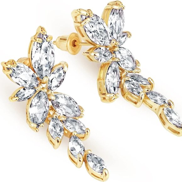 Wedding Earrings Elegant Dangle Drop CZ Marquise Cubic Zirconia